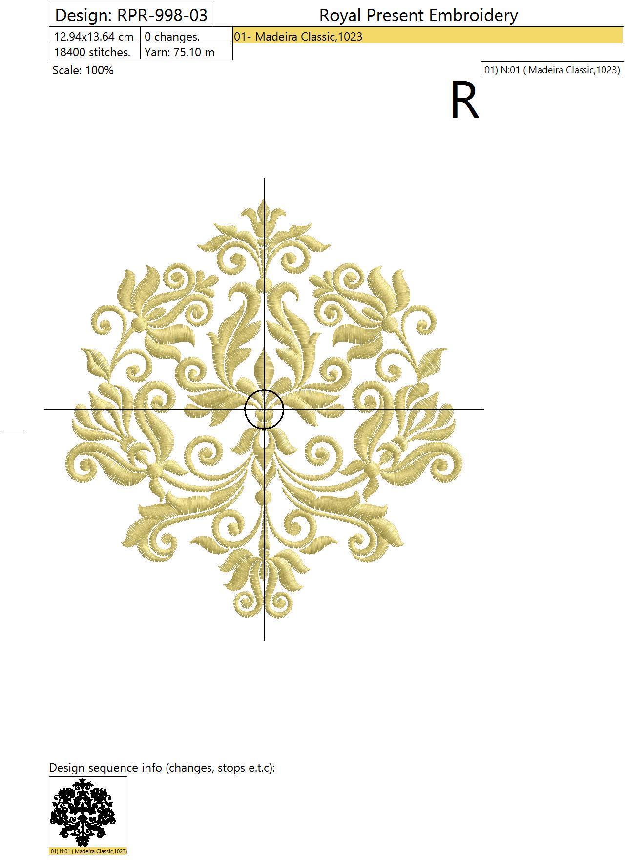 Machine Embroidery Design Vintage style Floral element - 3 sizes