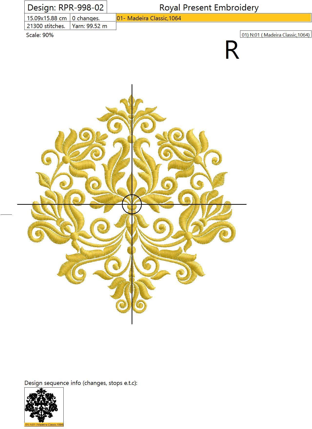Machine Embroidery Design Vintage style Floral element - 3 sizes
