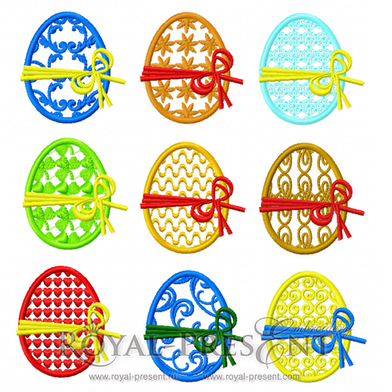 Easter eggs Cutwork Machine Embroidery Designs on tulle RPE-247