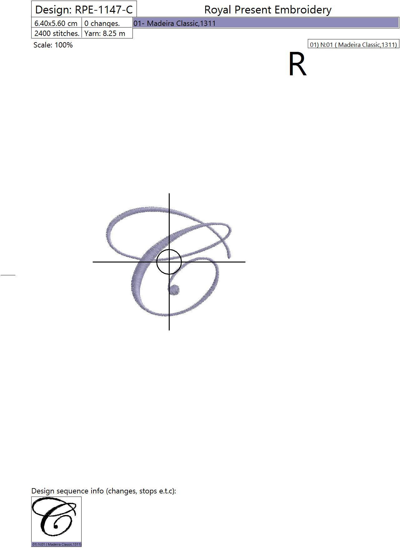 Machine embroidery design The letter C
