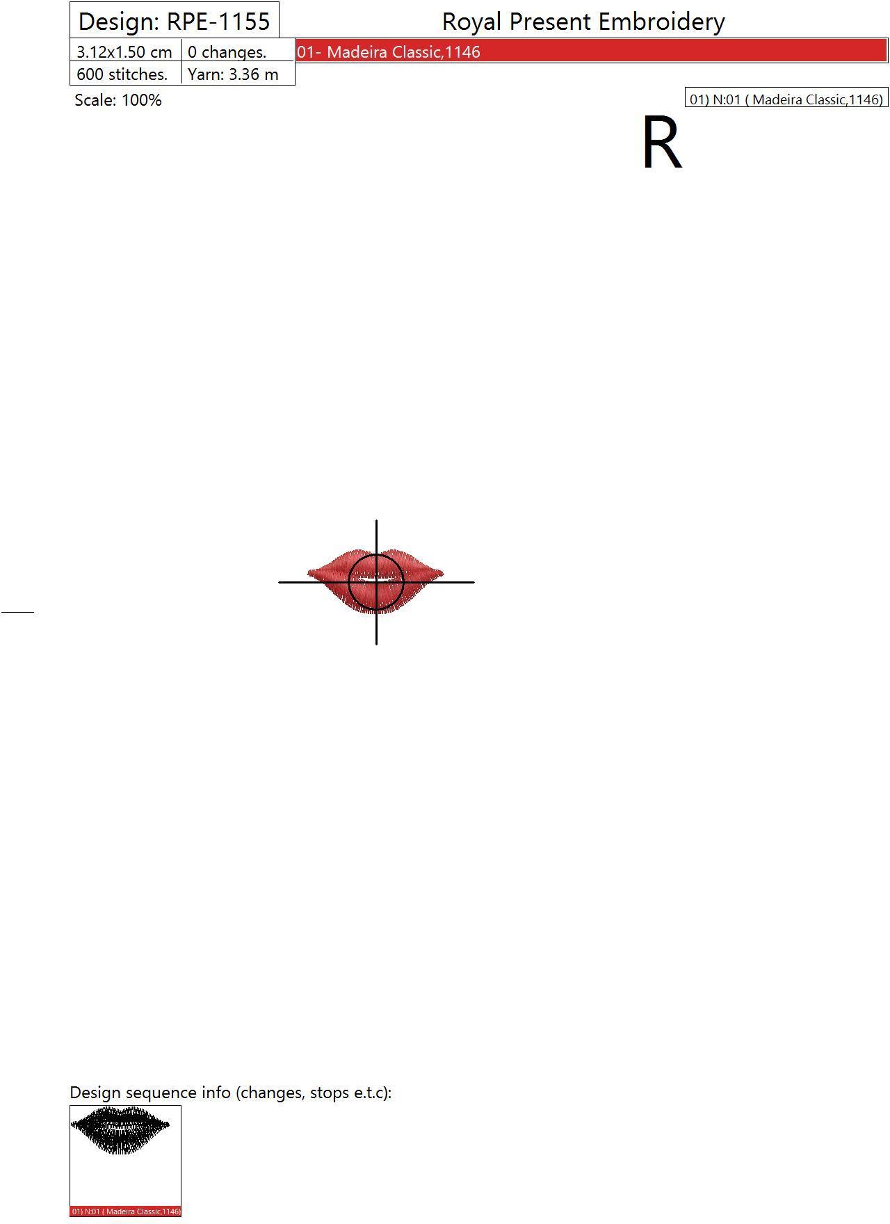 Machine Embroidery Design Red Lips - 5 sizes