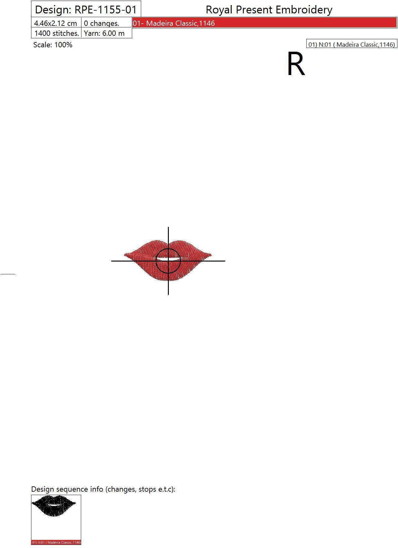 Machine Embroidery Design Red Lips - 5 sizes