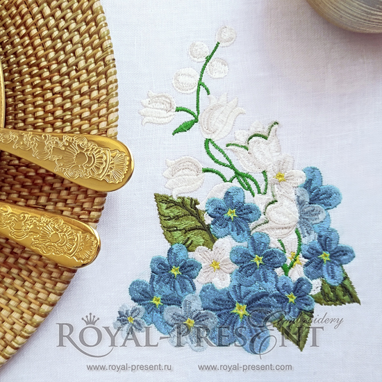 Machine Embroidery Designs Bouquet of lilies of the valley and forget-me-nots - 2 sizes RPE-792