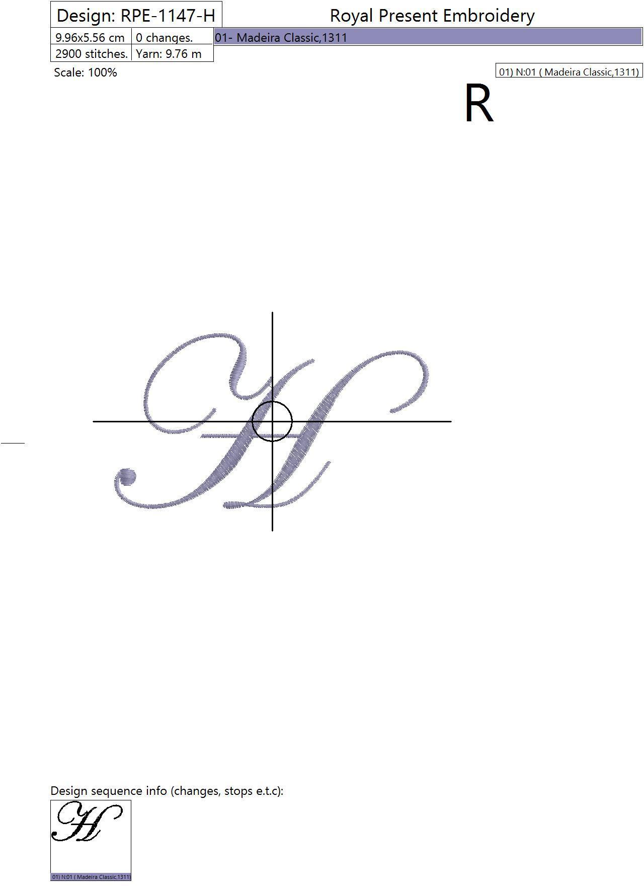 Machine embroidery design The letter H