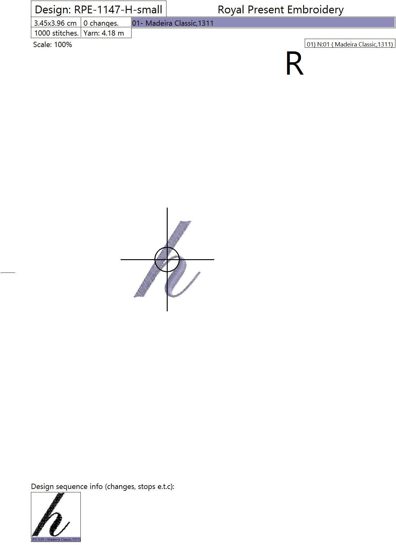 Machine embroidery design The letter H
