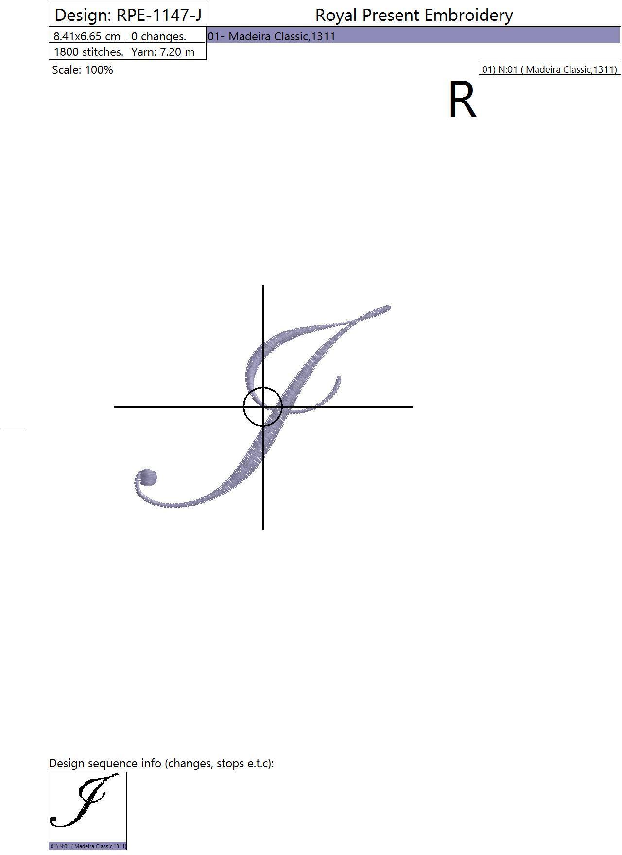Machine embroidery design The letter J