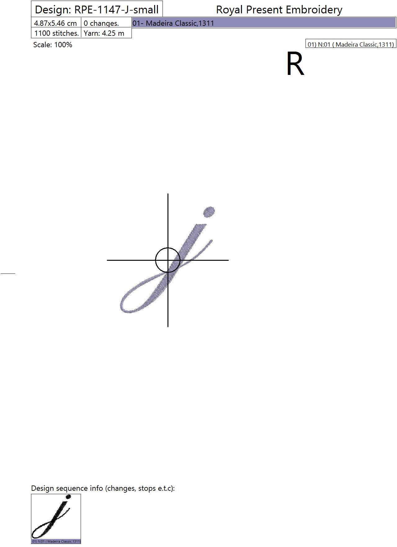 Machine embroidery design The letter J