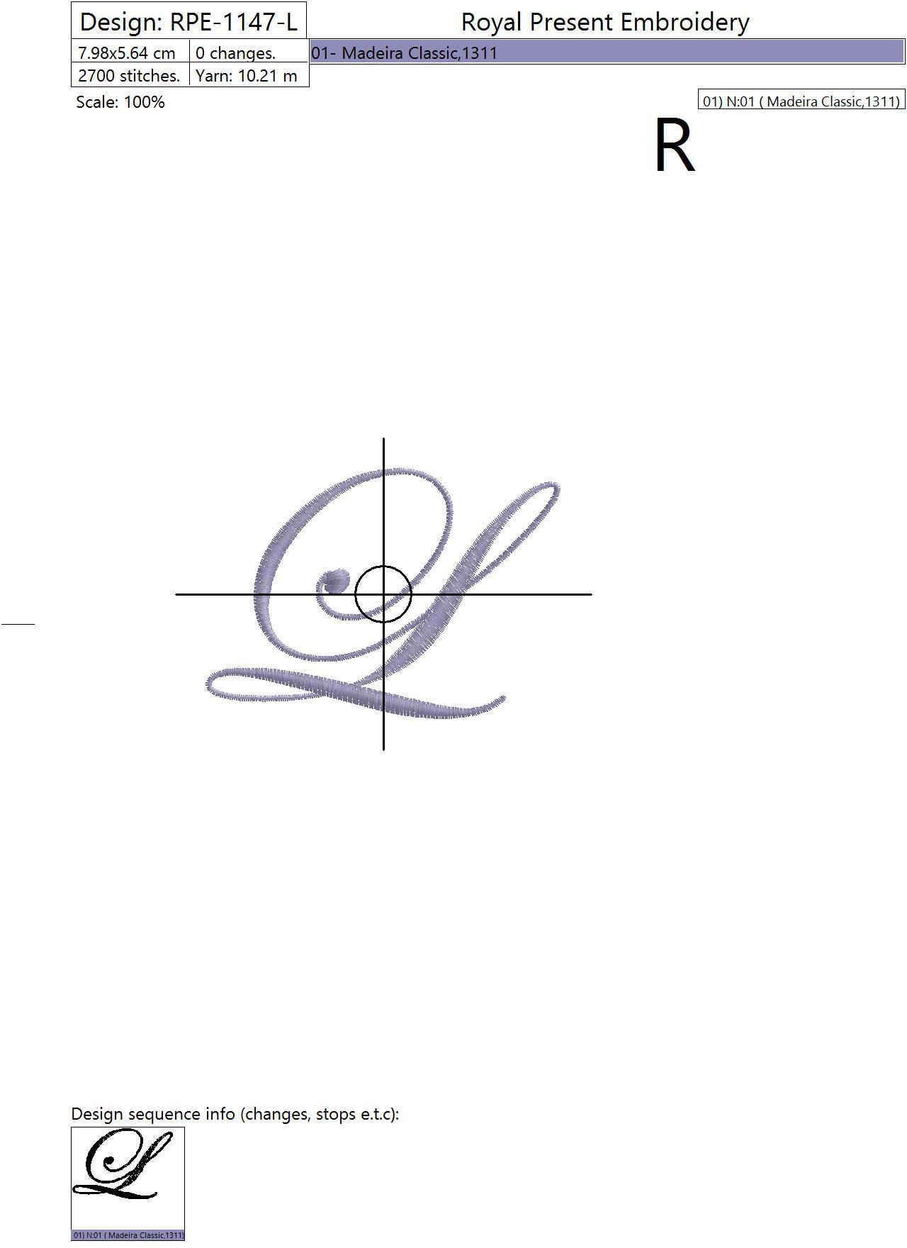 Machine embroidery design The letter L