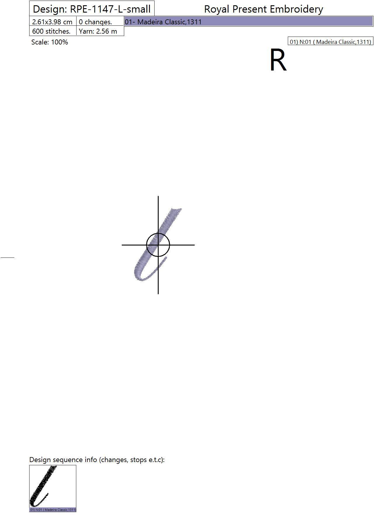 Machine embroidery design The letter L