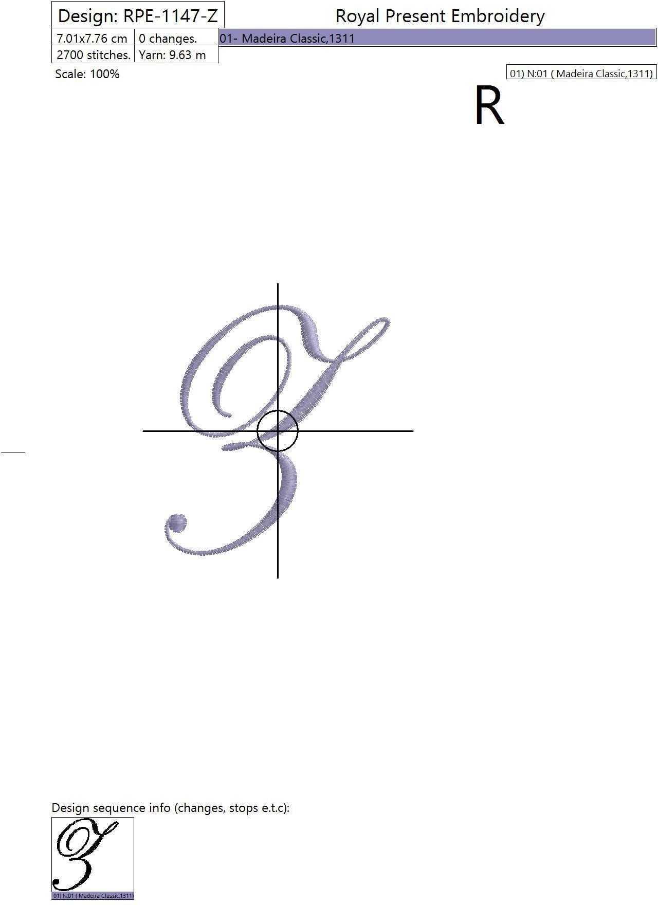 Machine embroidery design The letter Z