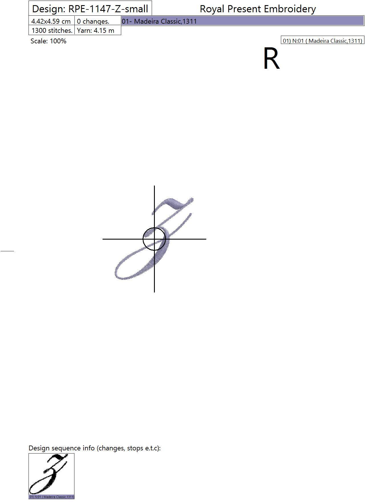 Machine embroidery design The letter Z