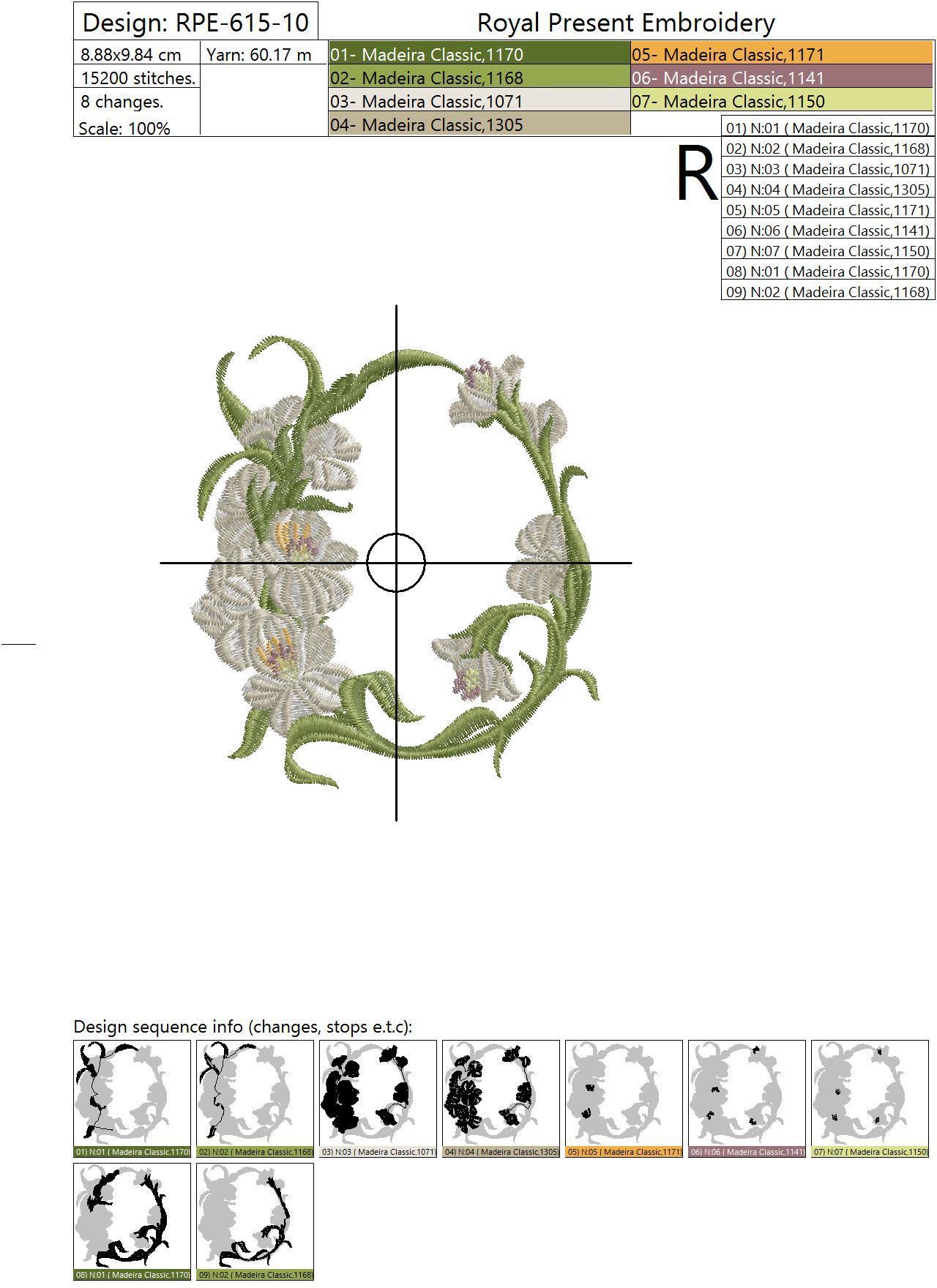 Machine Embroidery Design Floral vignette - 2 sizes