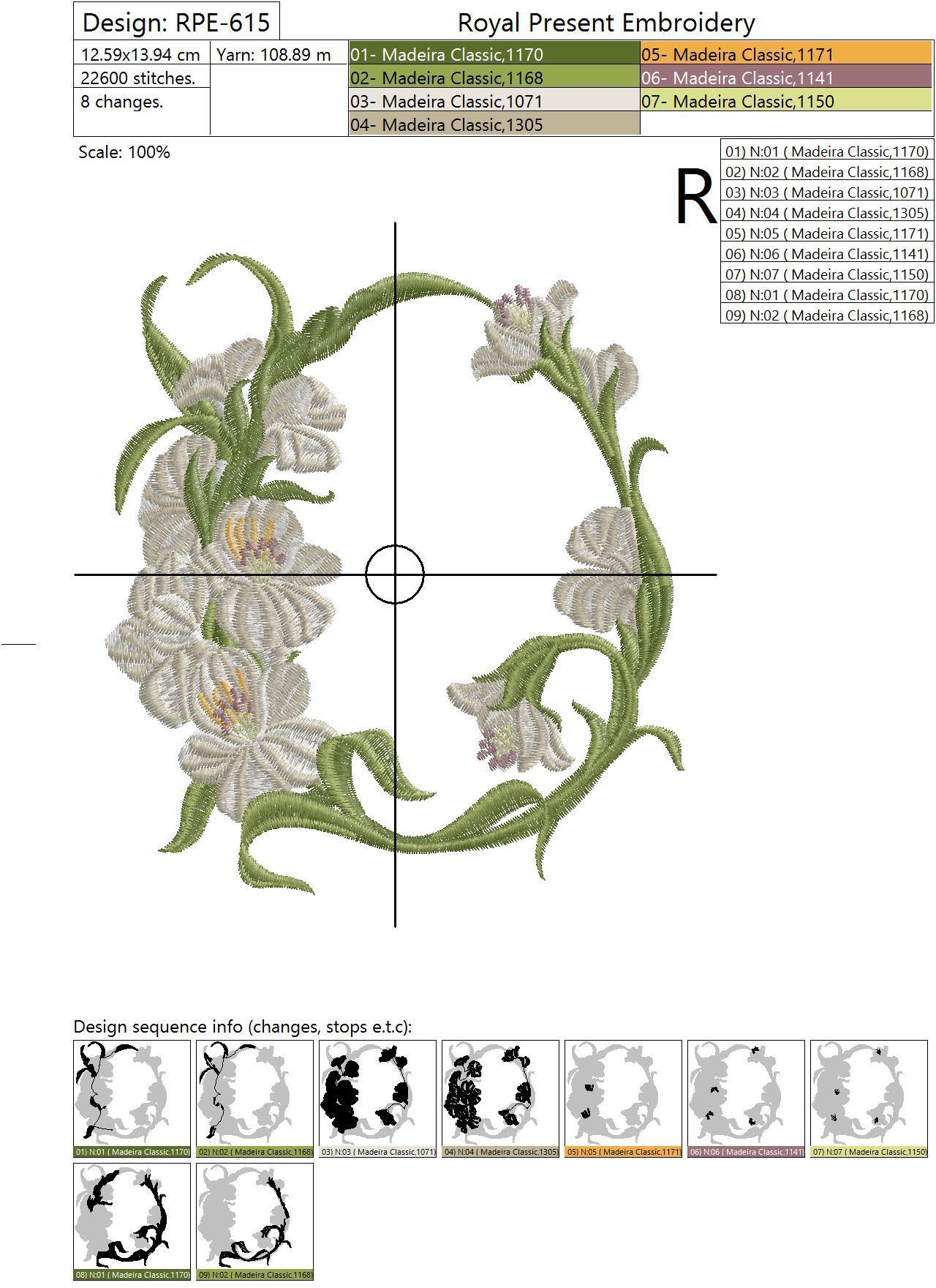 Machine Embroidery Design Floral vignette - 2 sizes