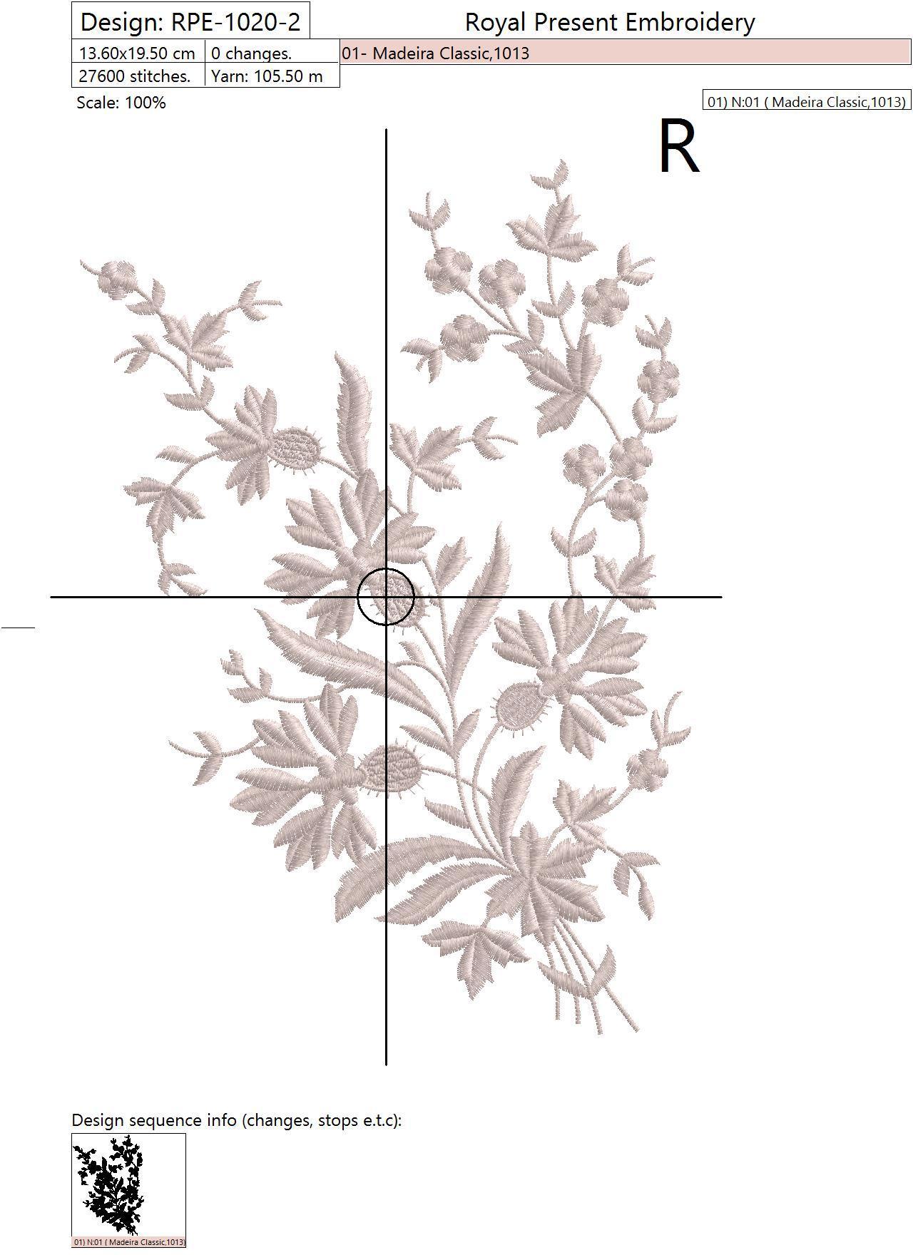 Machine Embroidery Design Vintage cornflowers border - 2 sizes