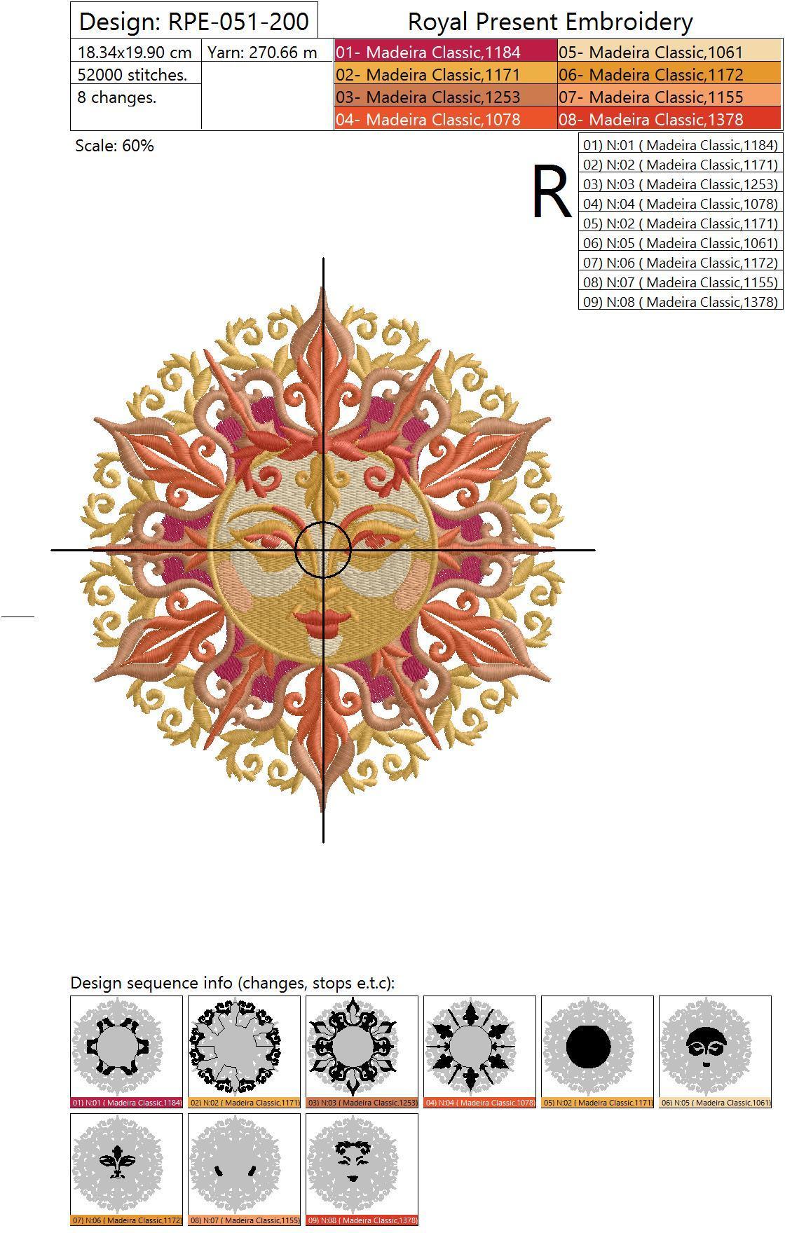 Machine Embroidery Design Sun - 3 sizes