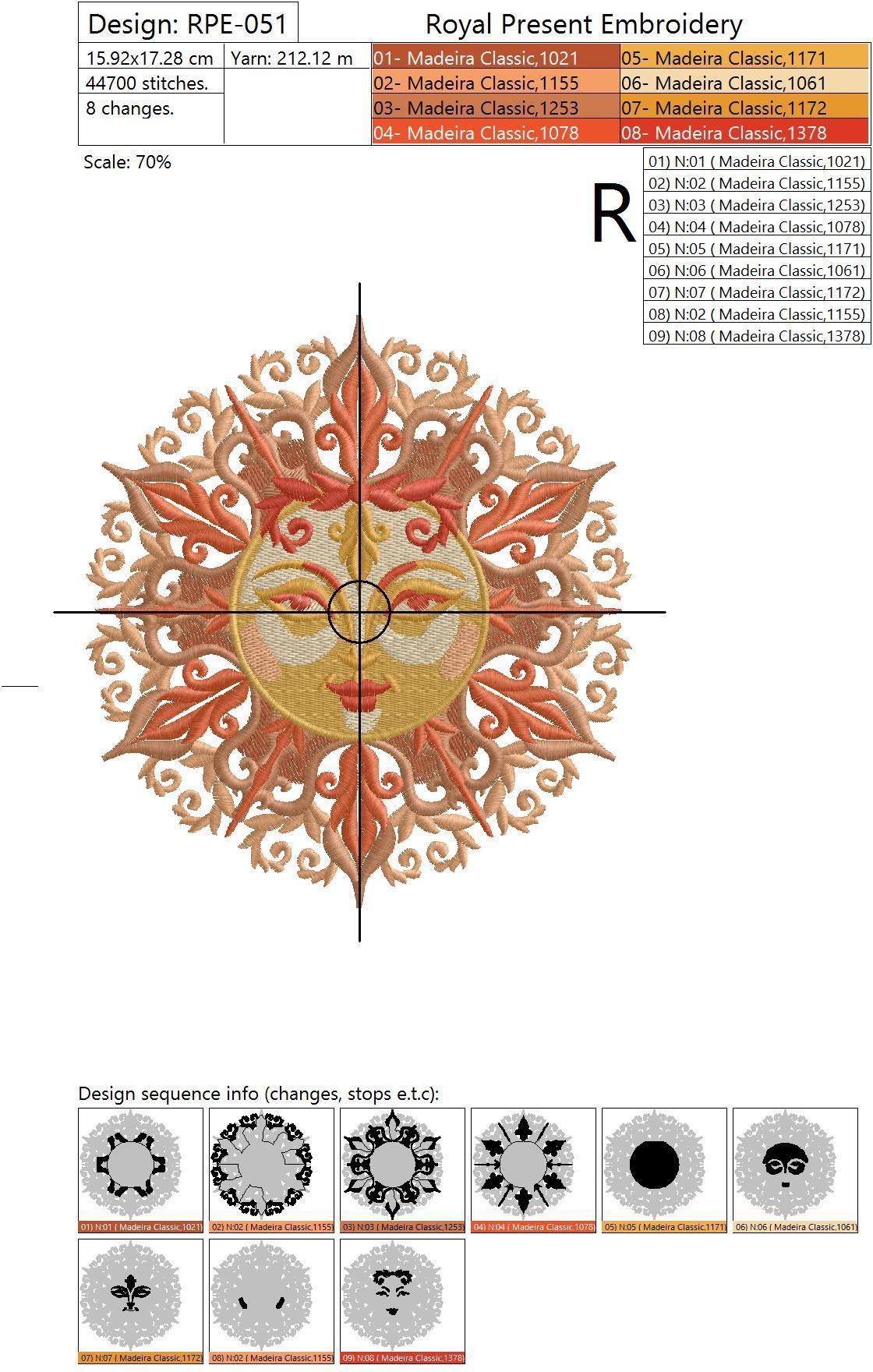 Machine Embroidery Design Sun - 3 sizes