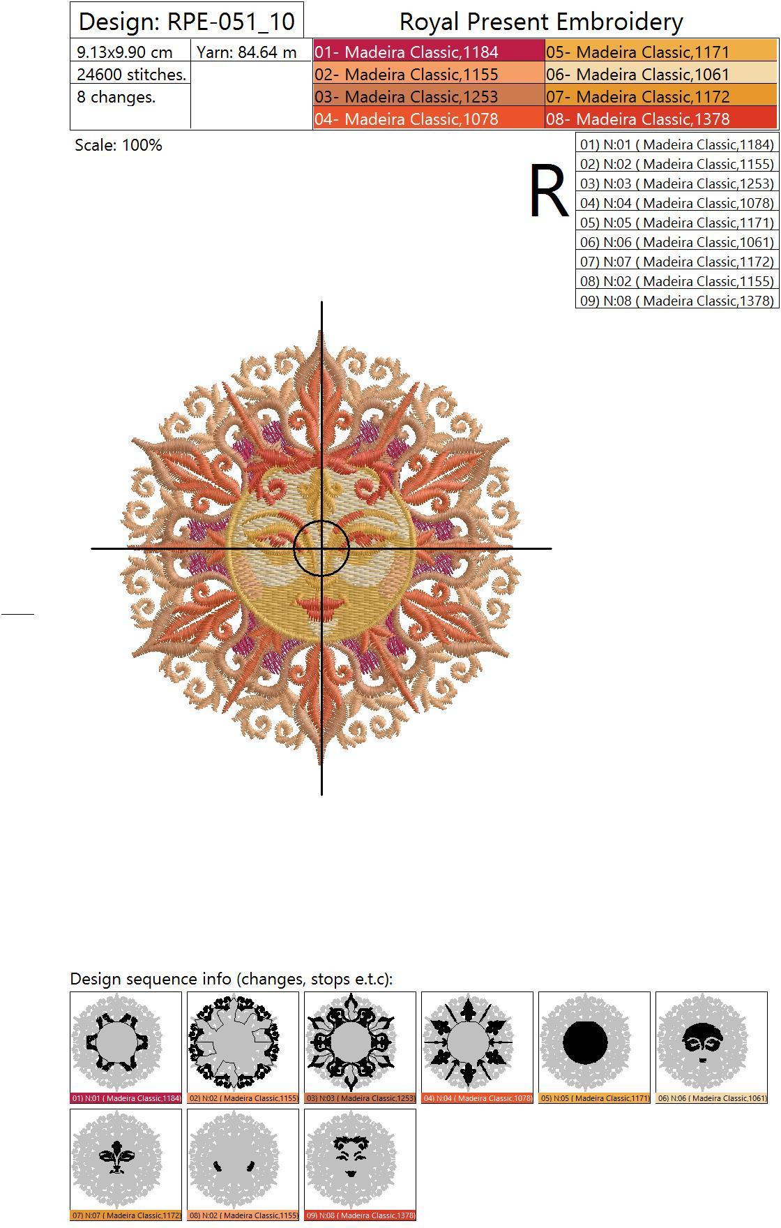 Machine Embroidery Design Sun - 3 sizes