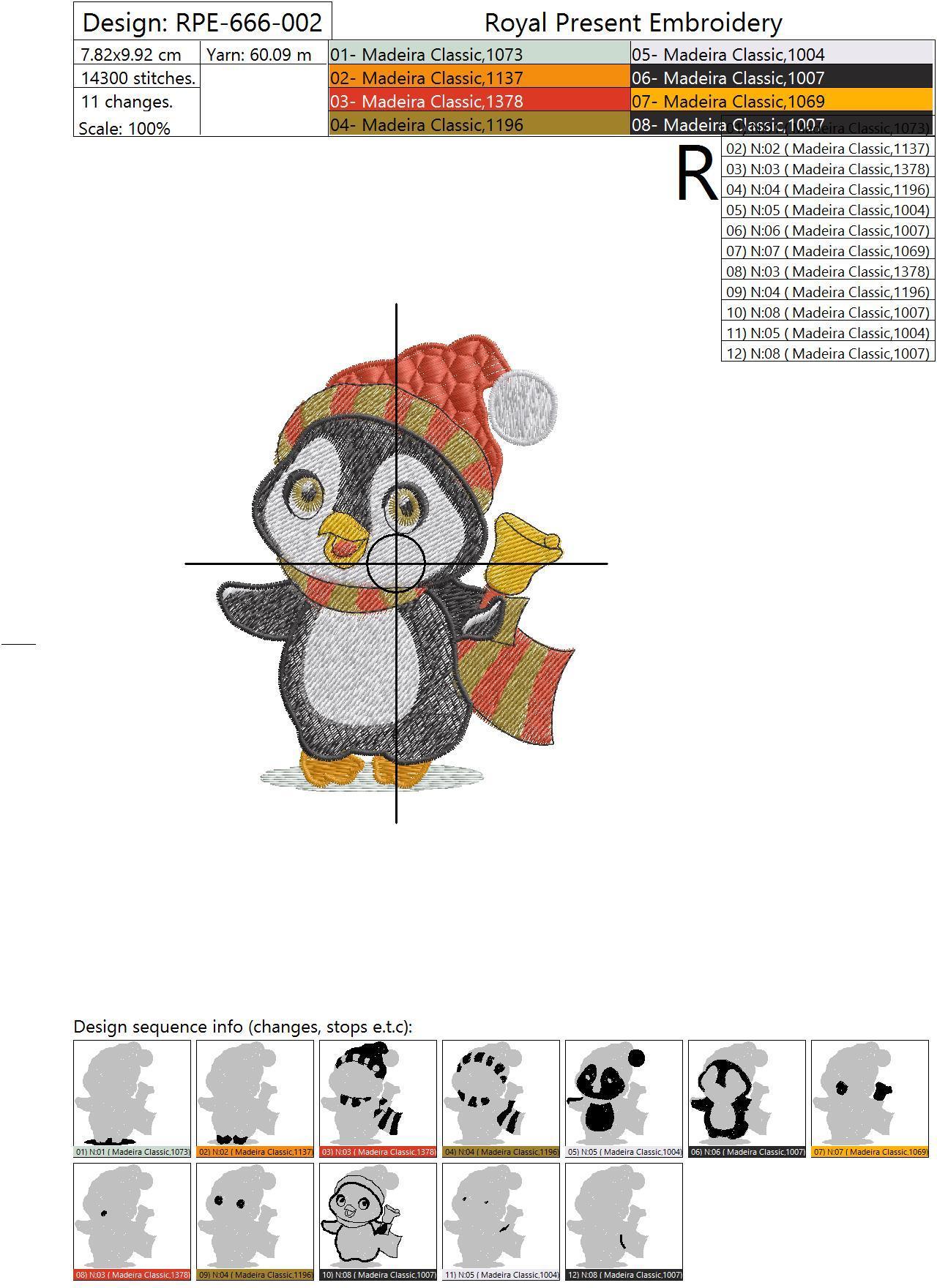 Machine Embroidery Design Cute winter penguin