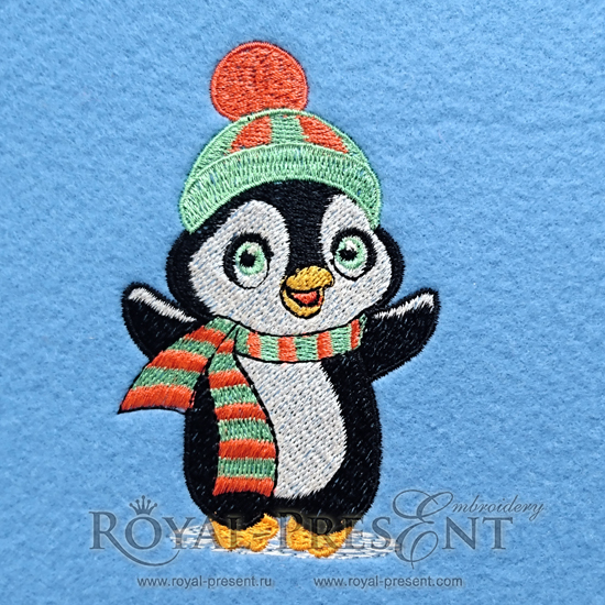 Machine Embroidery Design Cute penguin with hat and scarf RPE-666
