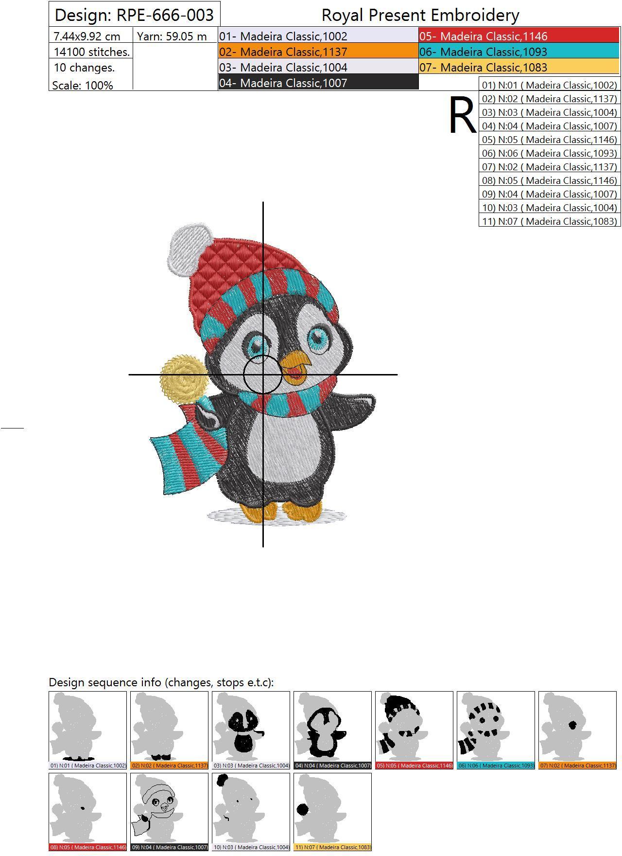 Machine Embroidery Design Cute penguin with lollipop