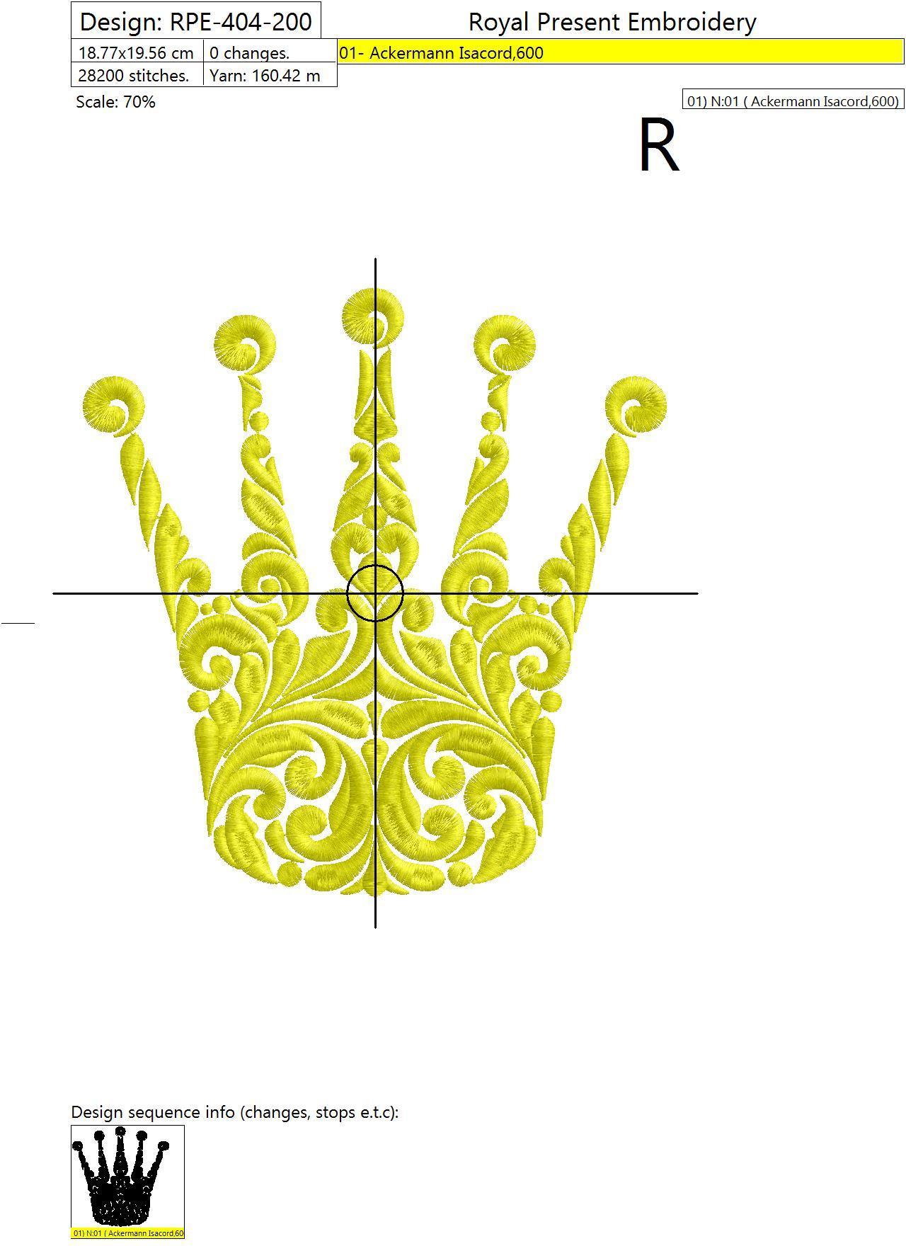 Machine Embroidery Design Ornate Crown - 4 sizes