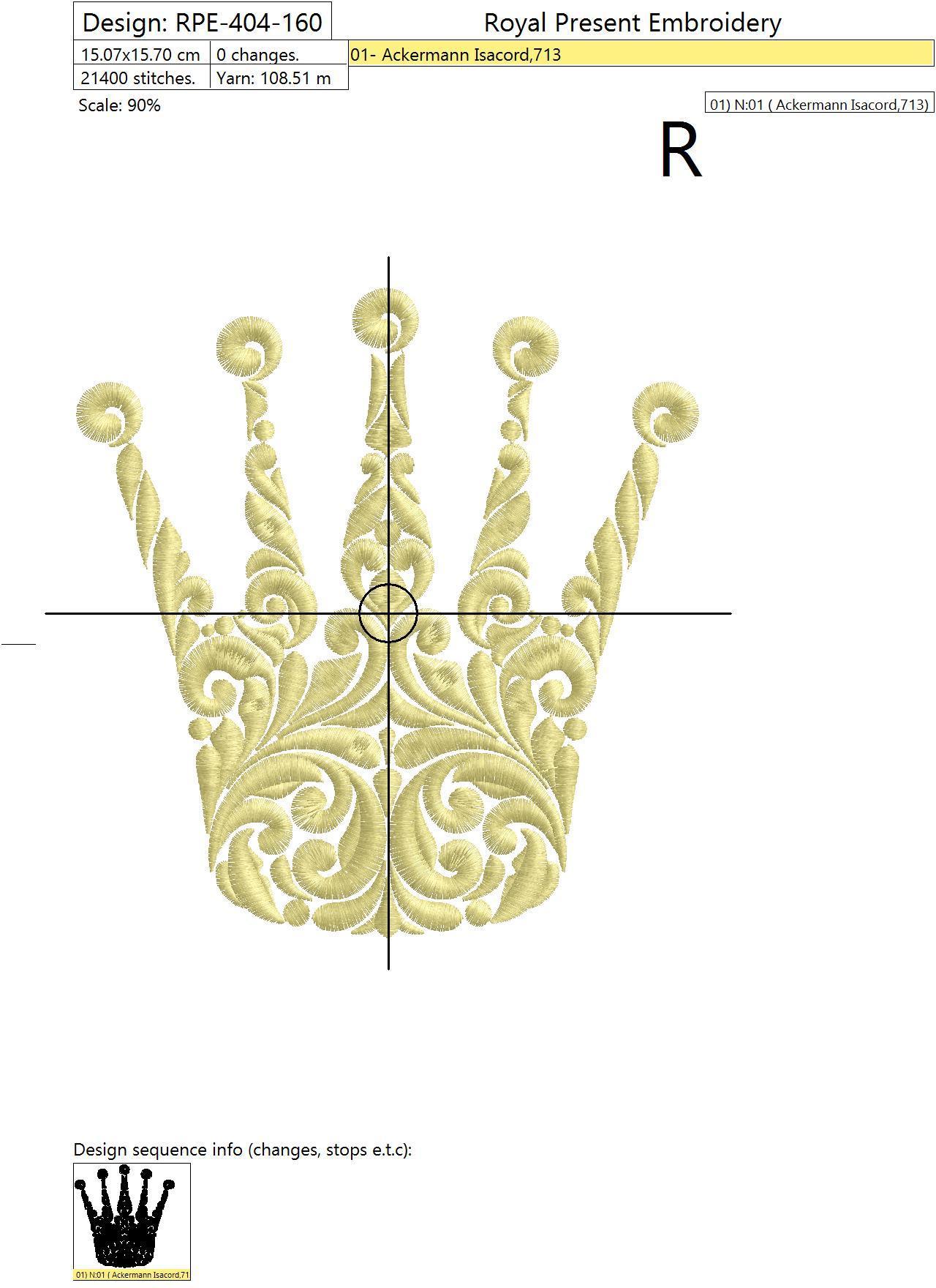Machine Embroidery Design Ornate Crown - 4 sizes
