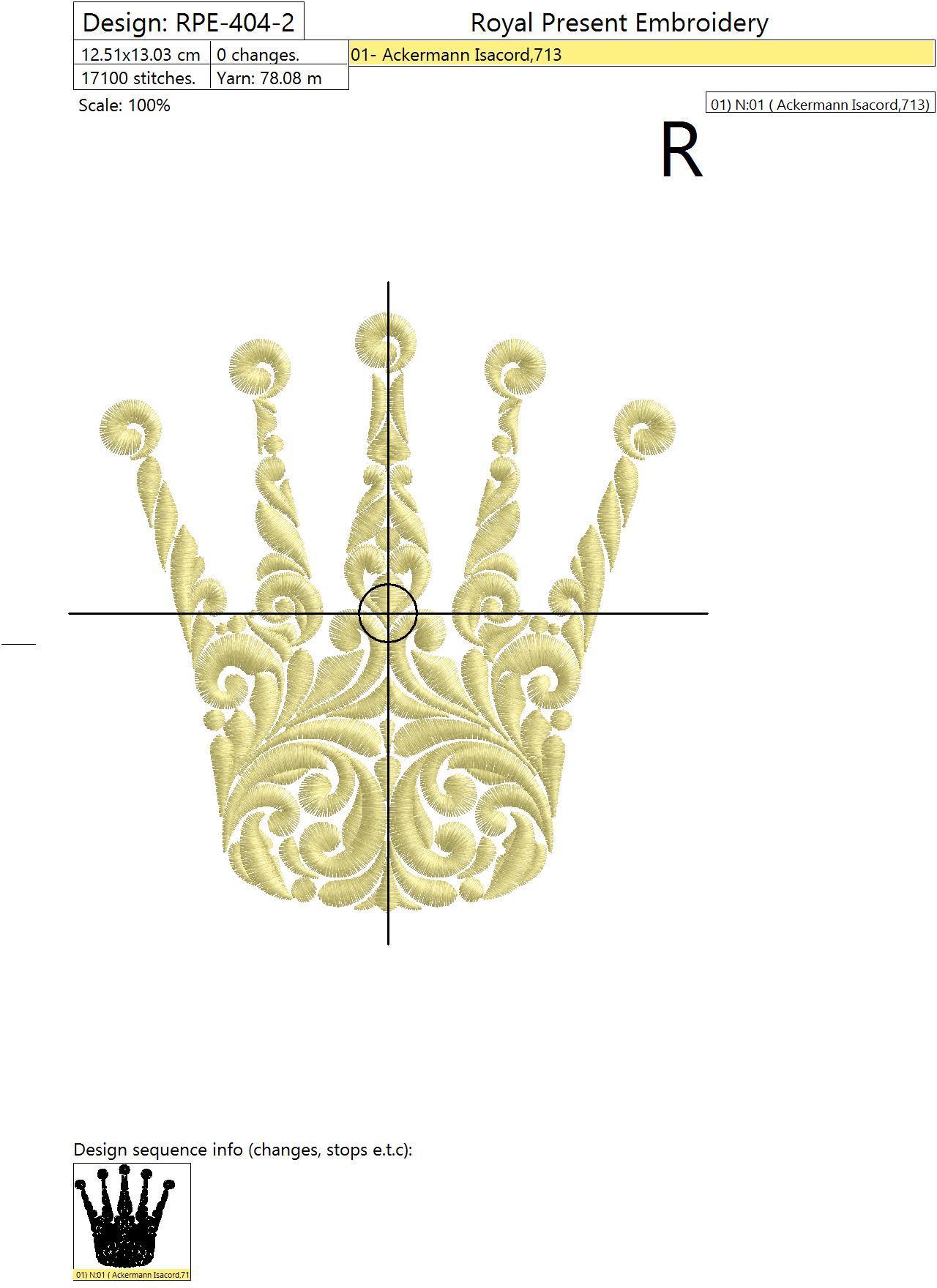 Machine Embroidery Design Ornate Crown - 4 sizes