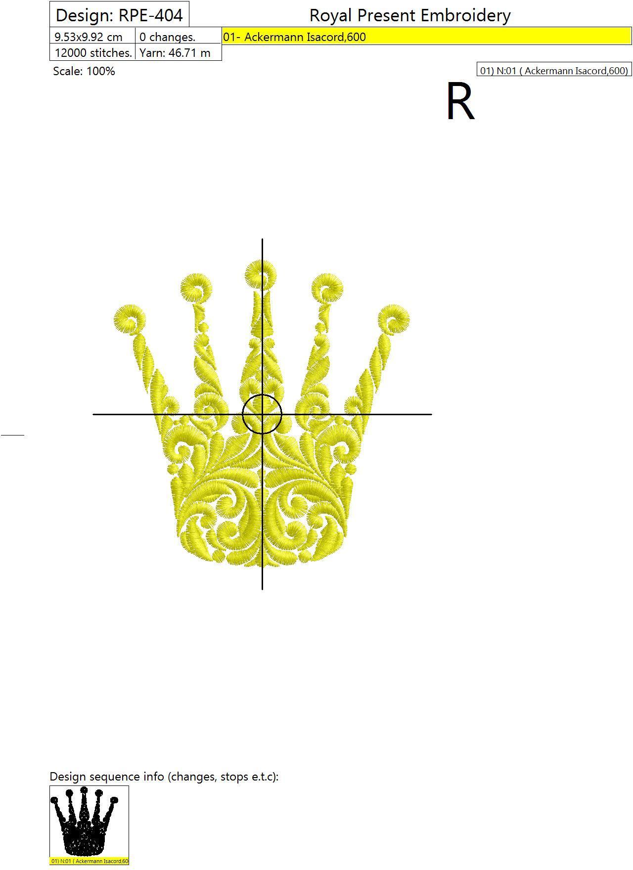 Machine Embroidery Design Ornate Crown - 4 sizes