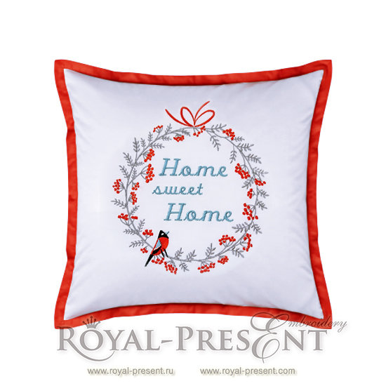 Machine Embroidery Design Christmas wreath with bird and berry RPE-530
