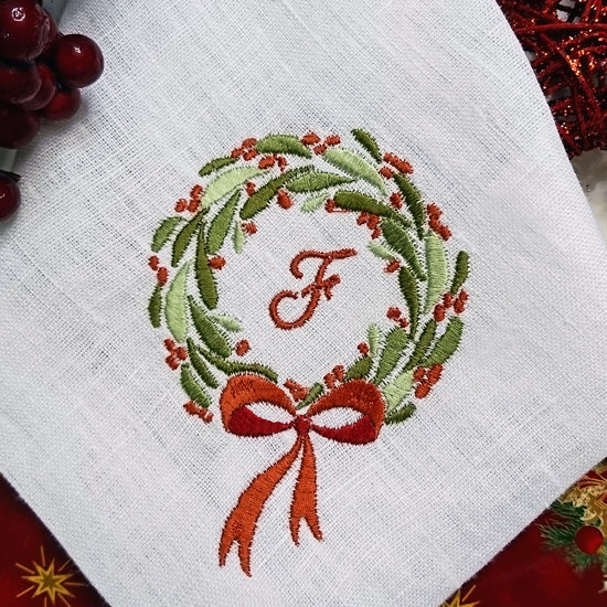 Machine Embroidery Design Christmas wreath with red bow - 2 sizes RPE-370