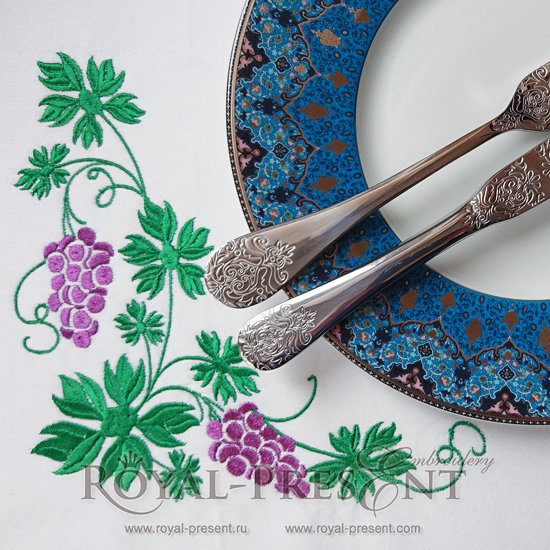 Machine Embroidery Design Graceful Grapes Corner - 2 in 1 RPE-720
