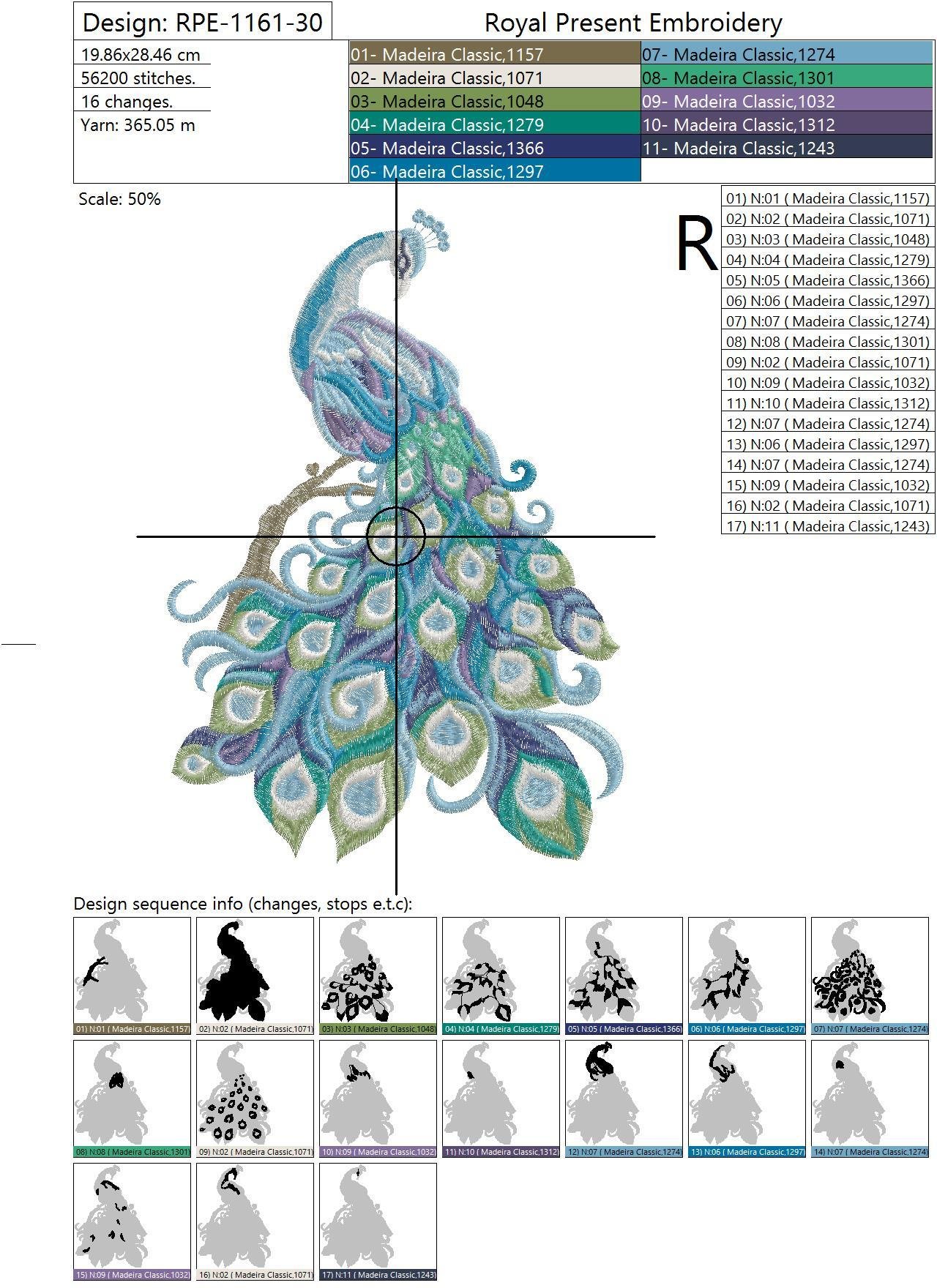 Machine Embroidery Design Luxurious peacock - 3 sizes