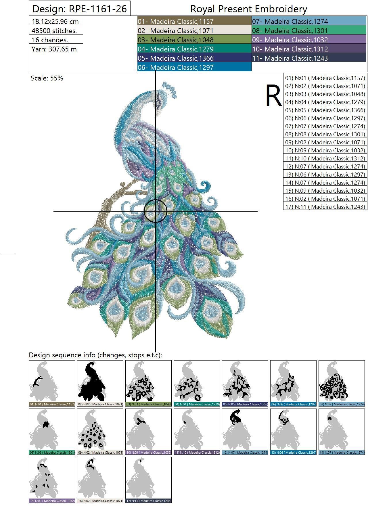 Machine Embroidery Design Luxurious peacock - 3 sizes