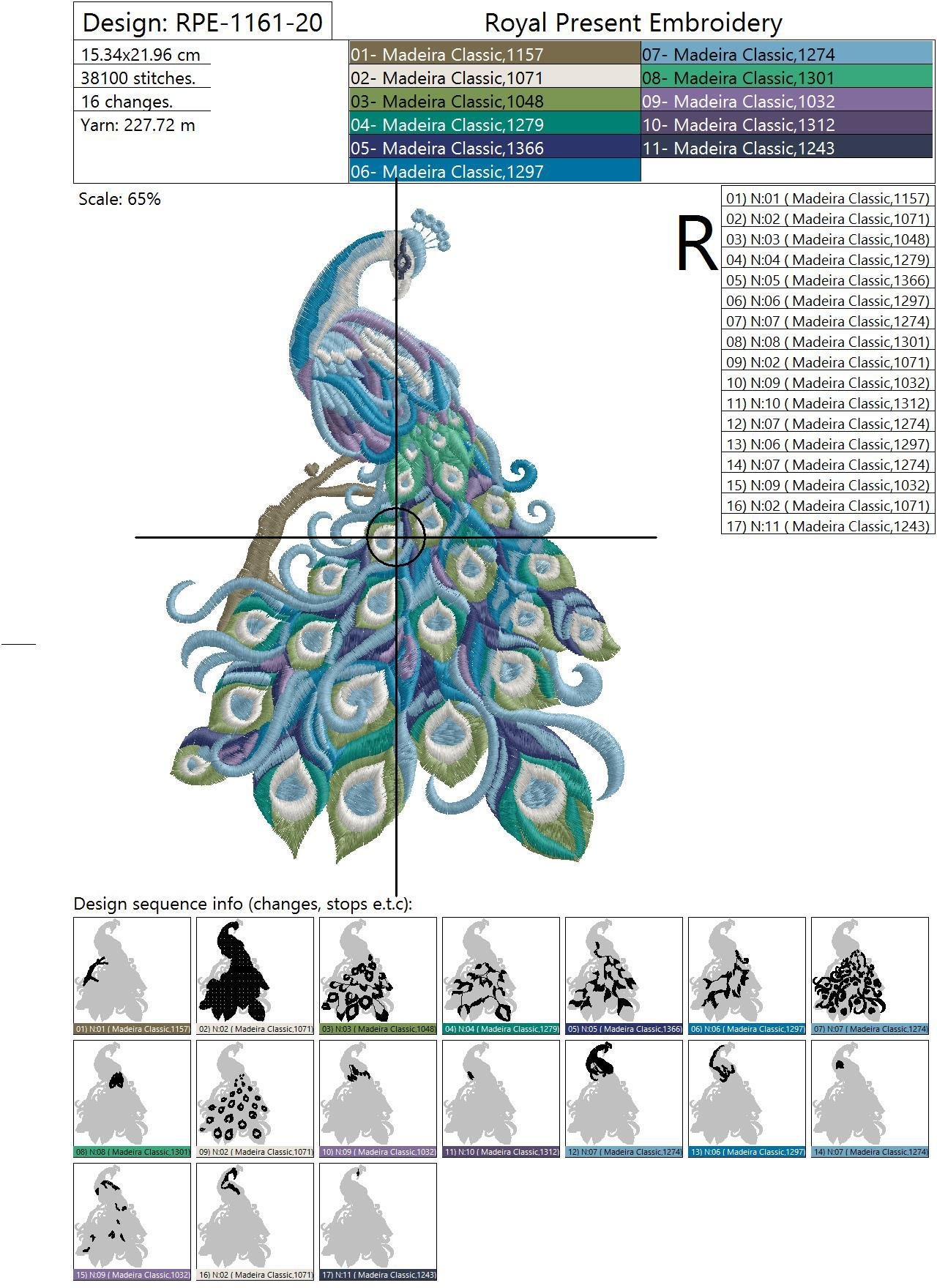 Machine Embroidery Design Luxurious peacock - 3 sizes