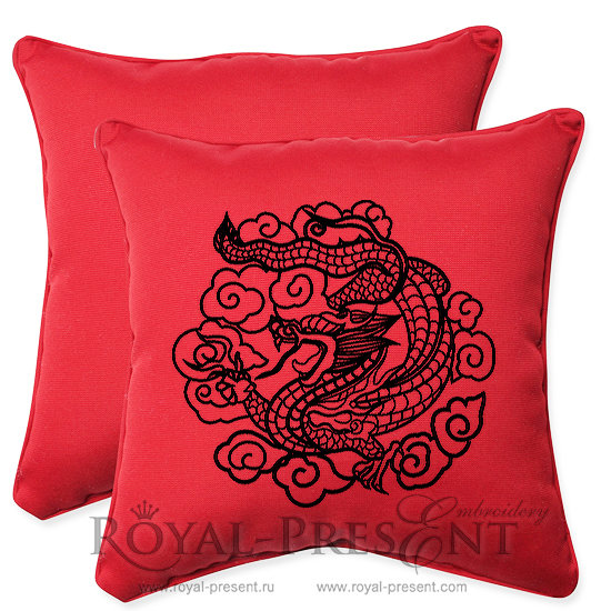 Machine Embroidery Design Traditional Chinese Dragon Pattern - 2 sizes RPE-673