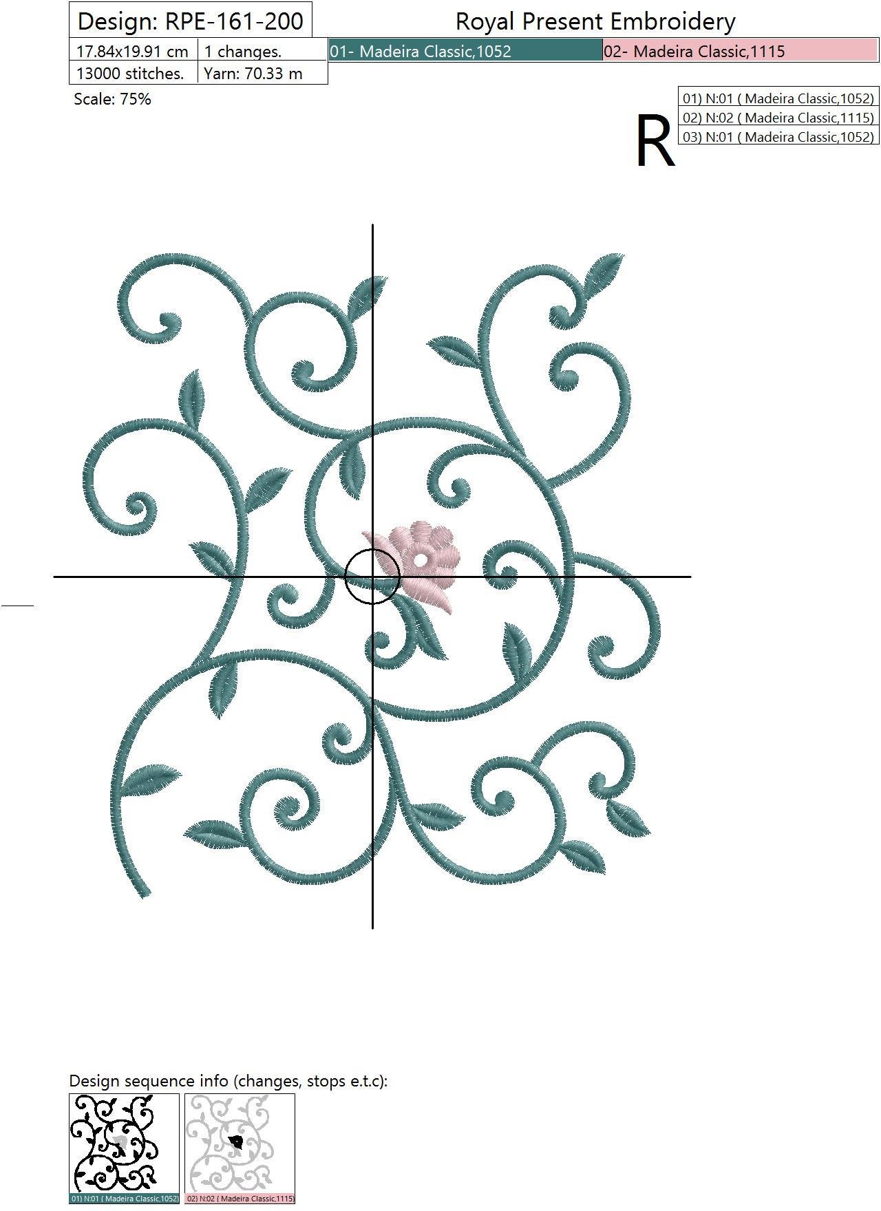 Machine Embroidery Design Floral pattern - 3 sizes