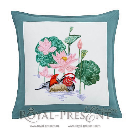 Machine Embroidery Design Lotus pond and mandarin duck - 3 sizes RPE-508