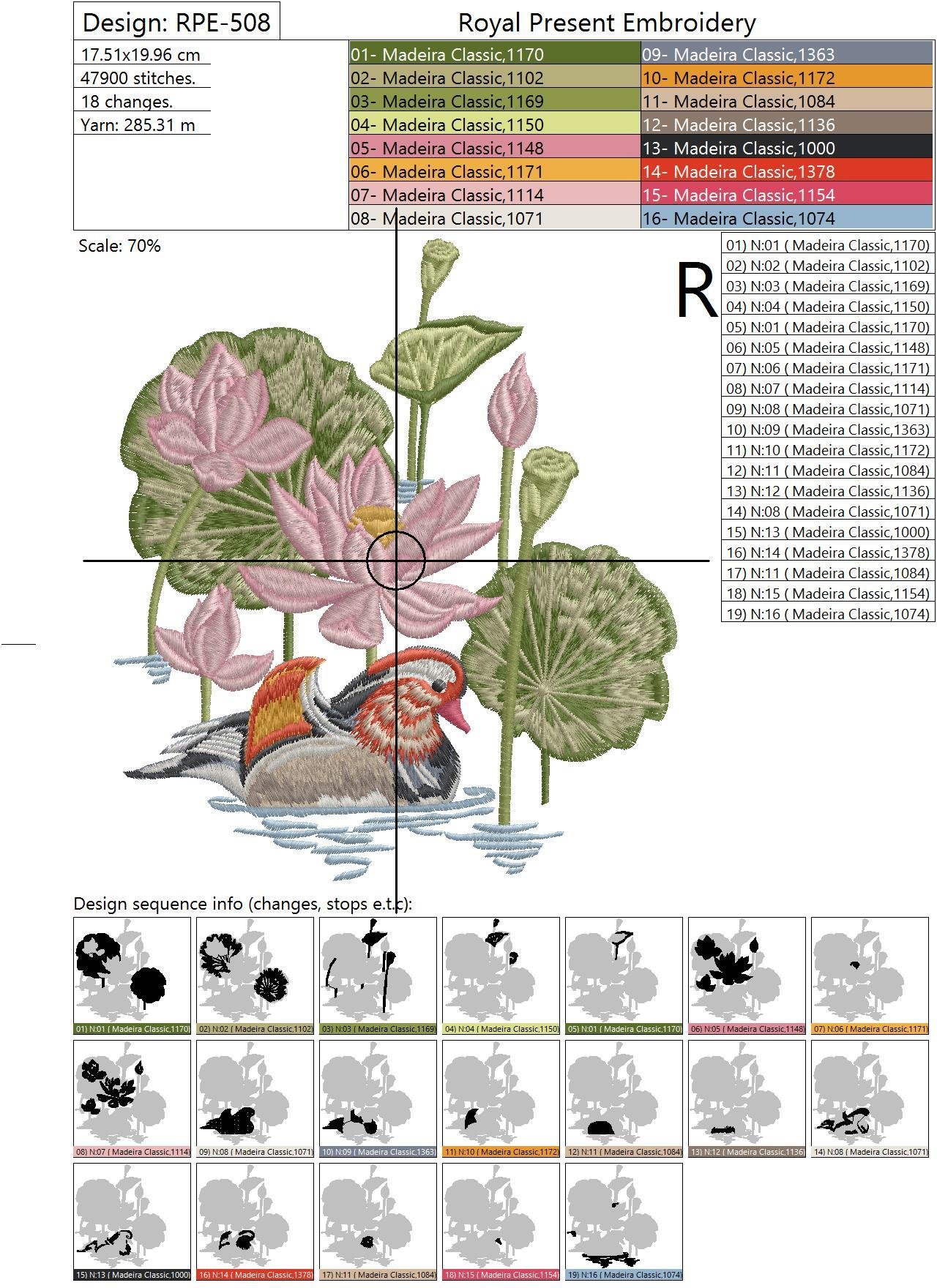 Machine Embroidery Design Lotus pond and mandarin duck - 3 sizes