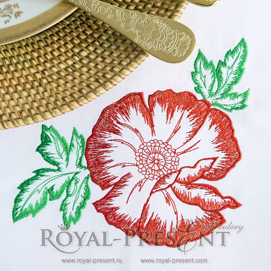 Machine Embroidery Design Red Poppy RPE-242