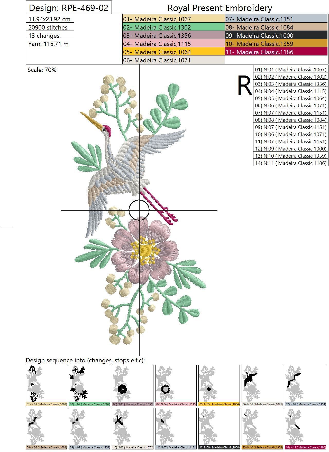 Neckline Machine Embroidery Design Crane - 2 sizes