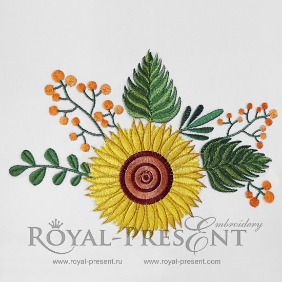 Machine Embroidery Design Yellow sunflower for neckline - 2 sizes