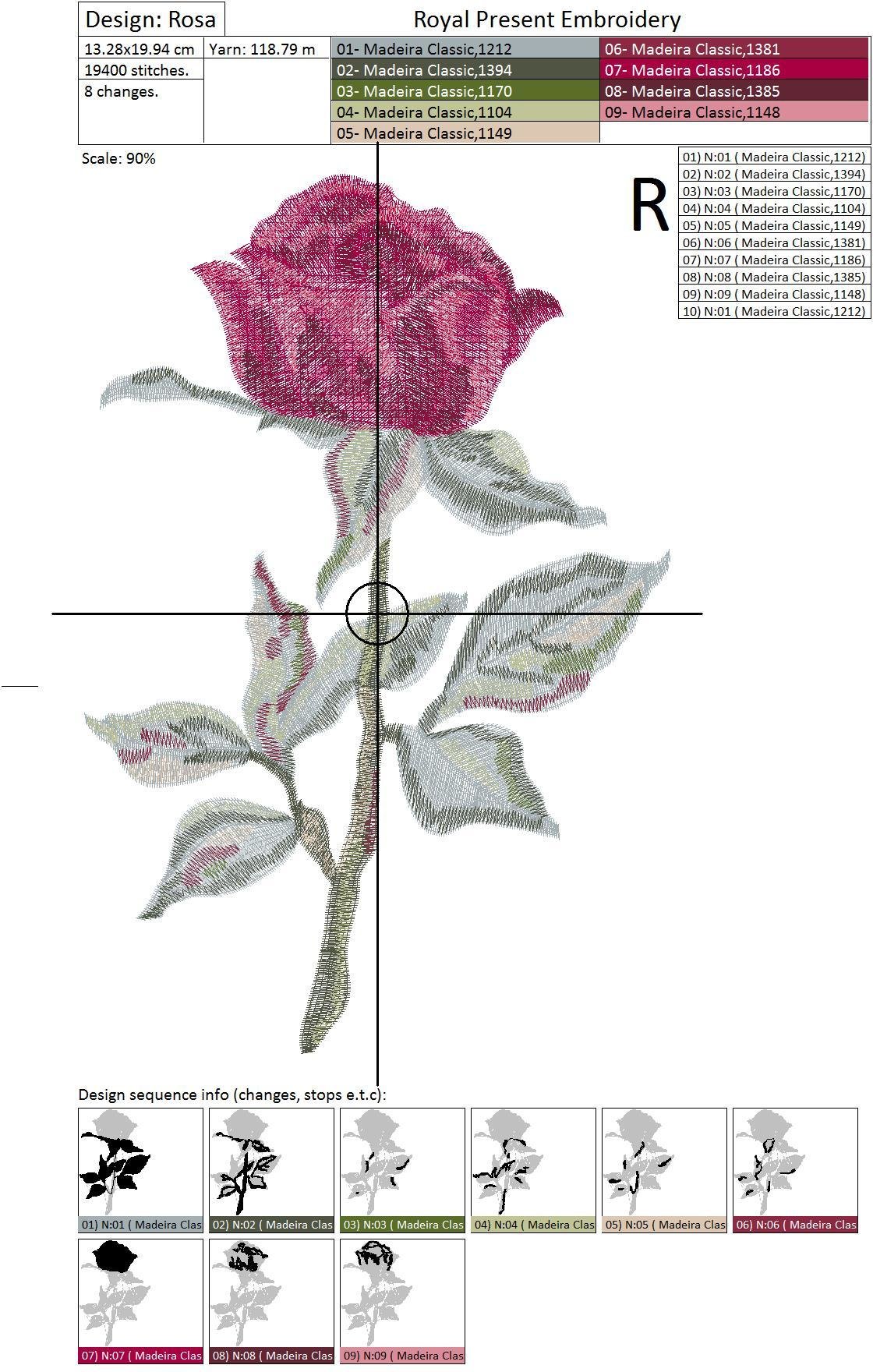 Beautiful Red Rose Machine Embroidery Design - 4 sizes