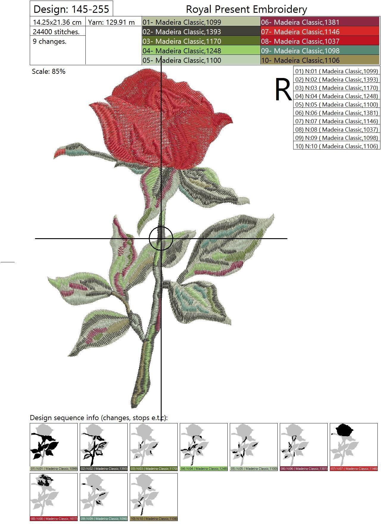 Beautiful Red Rose Machine Embroidery Design - 4 sizes