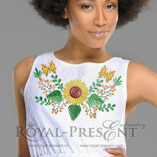 Machine Embroidery Design Sunflowers and butterflies - 2 sizes RPE-719