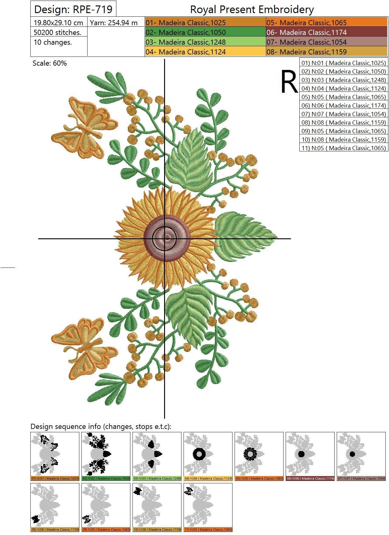 Machine Embroidery Design Sunflowers and butterflies - 2 sizes