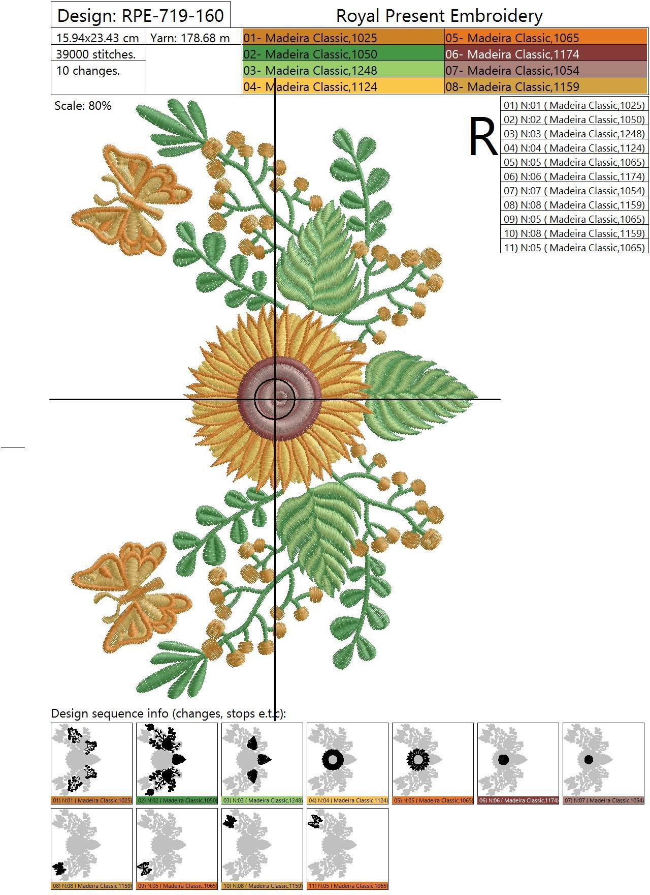 Machine Embroidery Design Sunflowers and butterflies - 2 sizes