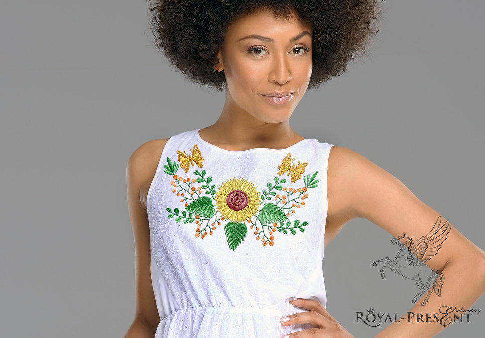 Machine Embroidery Design Sunflowers and butterflies - 2 sizes