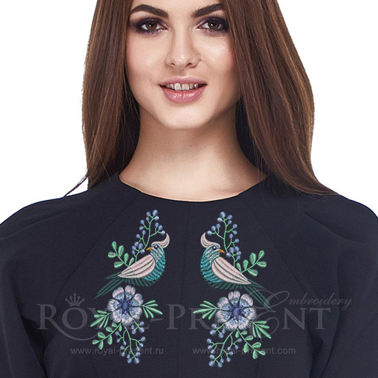 Machine Embroidery Design Dove and blue wild flowers - 2 sizes RPE-103-2