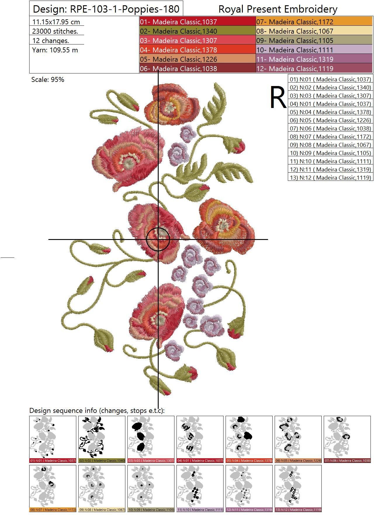 Machine Embroidery Design Poppies and butterflies - 3 sizes