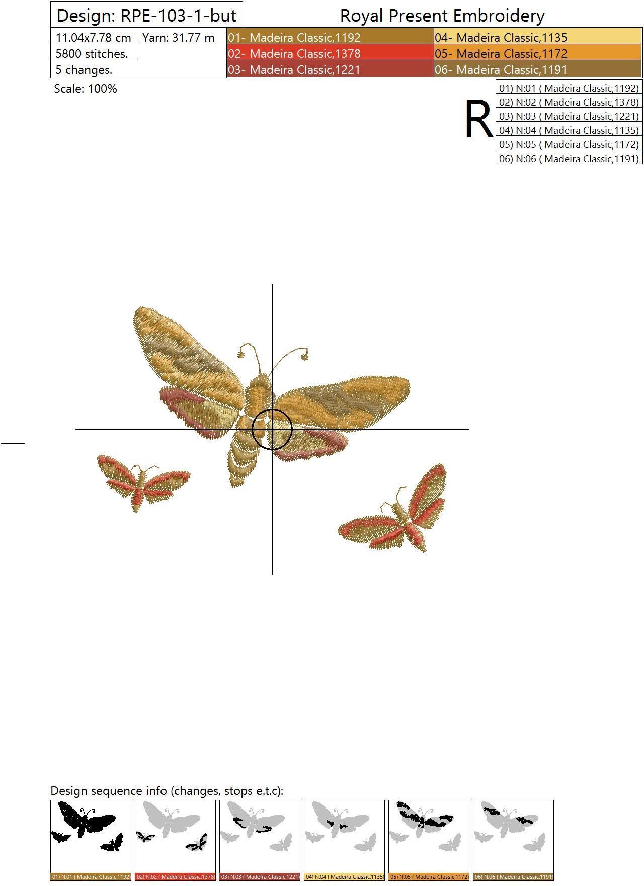 Machine Embroidery Design Poppies and butterflies - 3 sizes